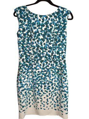 Ann Taylor Womens Sleeveless Sheath Dress Blue & White Floral Print Polyester Bl